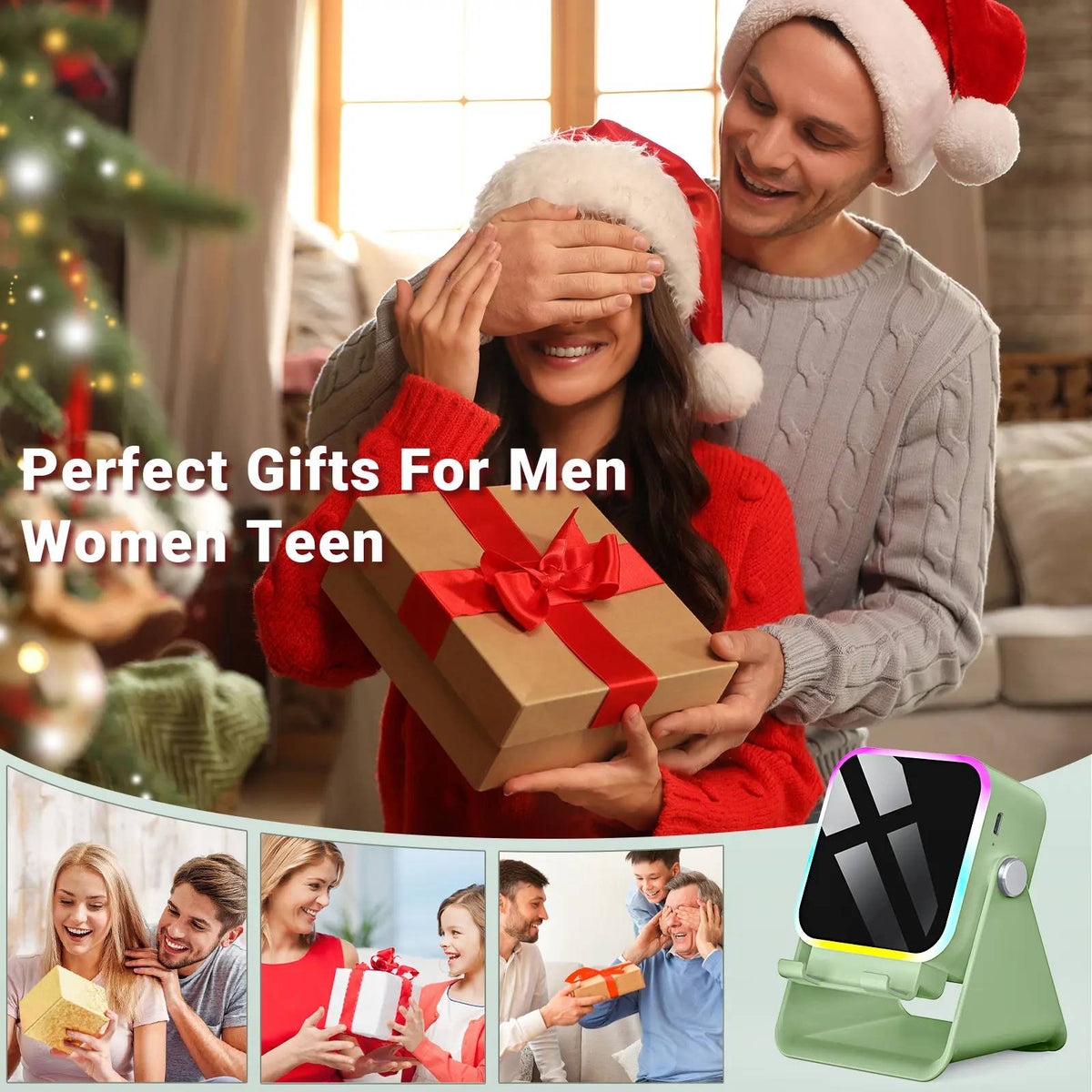 PUTARE 5-in-1 Wireless Induction Speaker & Phone Stand, 3500mAh Rechargeable Power Bank, 360° Adjustable Phone & Tablet Holder with Colorful Ambient Light, Gifts for Men & Women